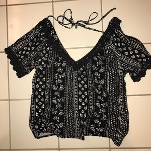 Short sleeved, cold shoulder top